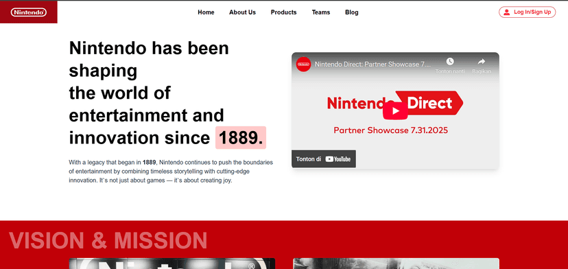 A modern, responsive company profile for Nintendo, built with Next.js and Tailwind CSS. Designed to bring Nintendos' playful spirit and rich legacy to life — on every screen, for every fan.