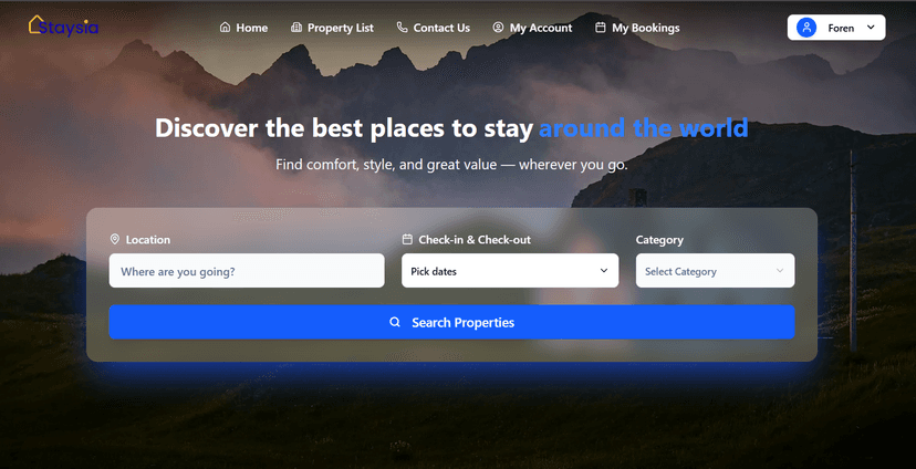 A modern, responsive web application for property renting, built with Next.js. Staysia allows users to browse, search, and book properties seamlessly, with integrated payment processing and user authentication.